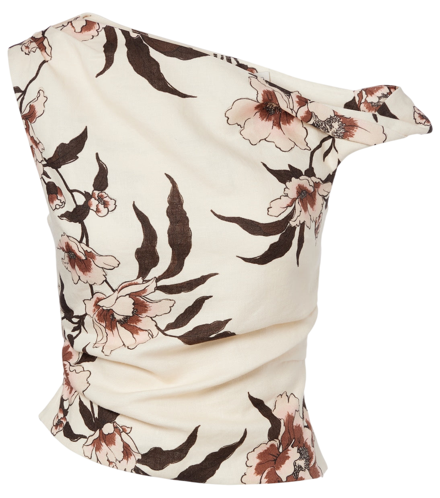 Haut asymétrique en lin à motif floral SIR