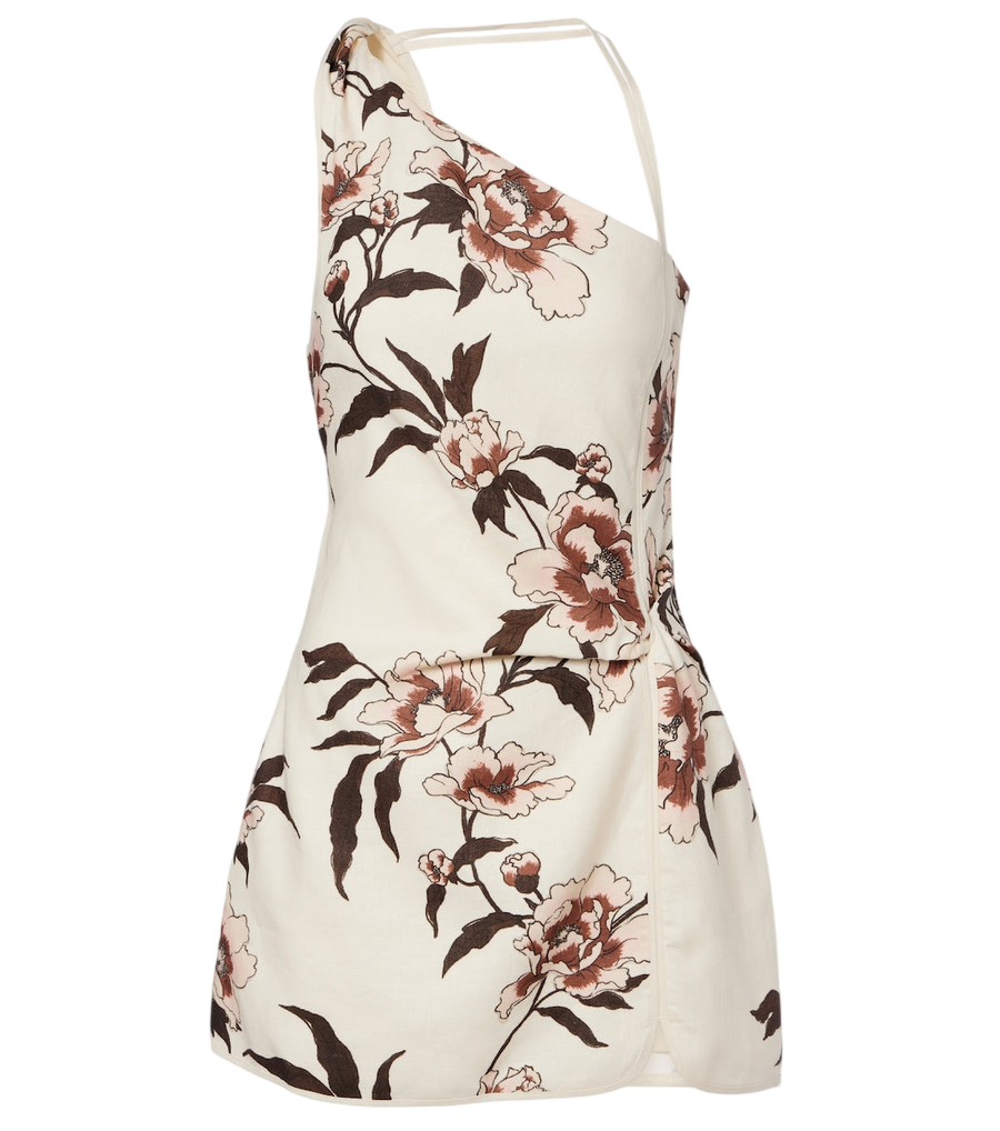 SIR Floral one-shoulder linen minidress