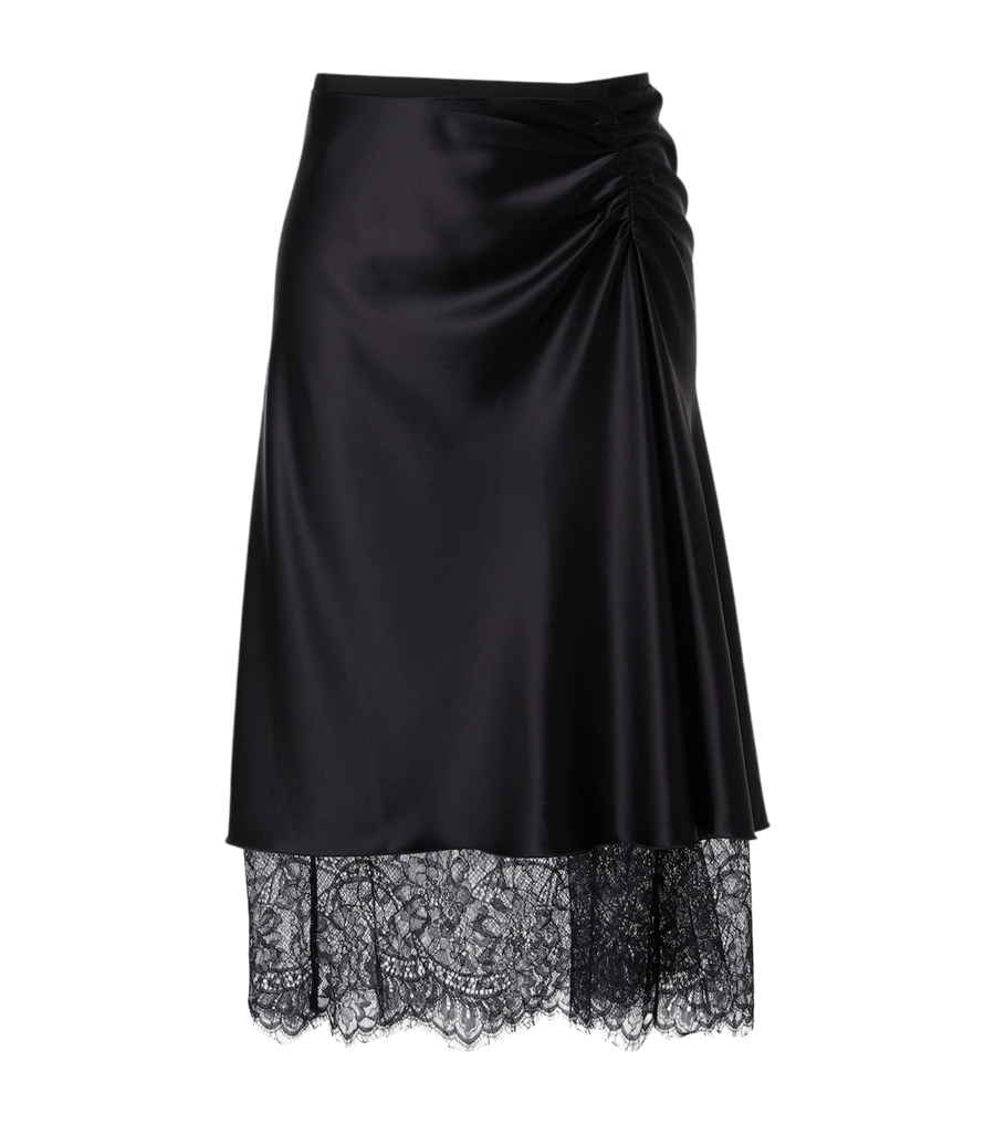 SIR Ingrid lace-trimmed satin midi skirt