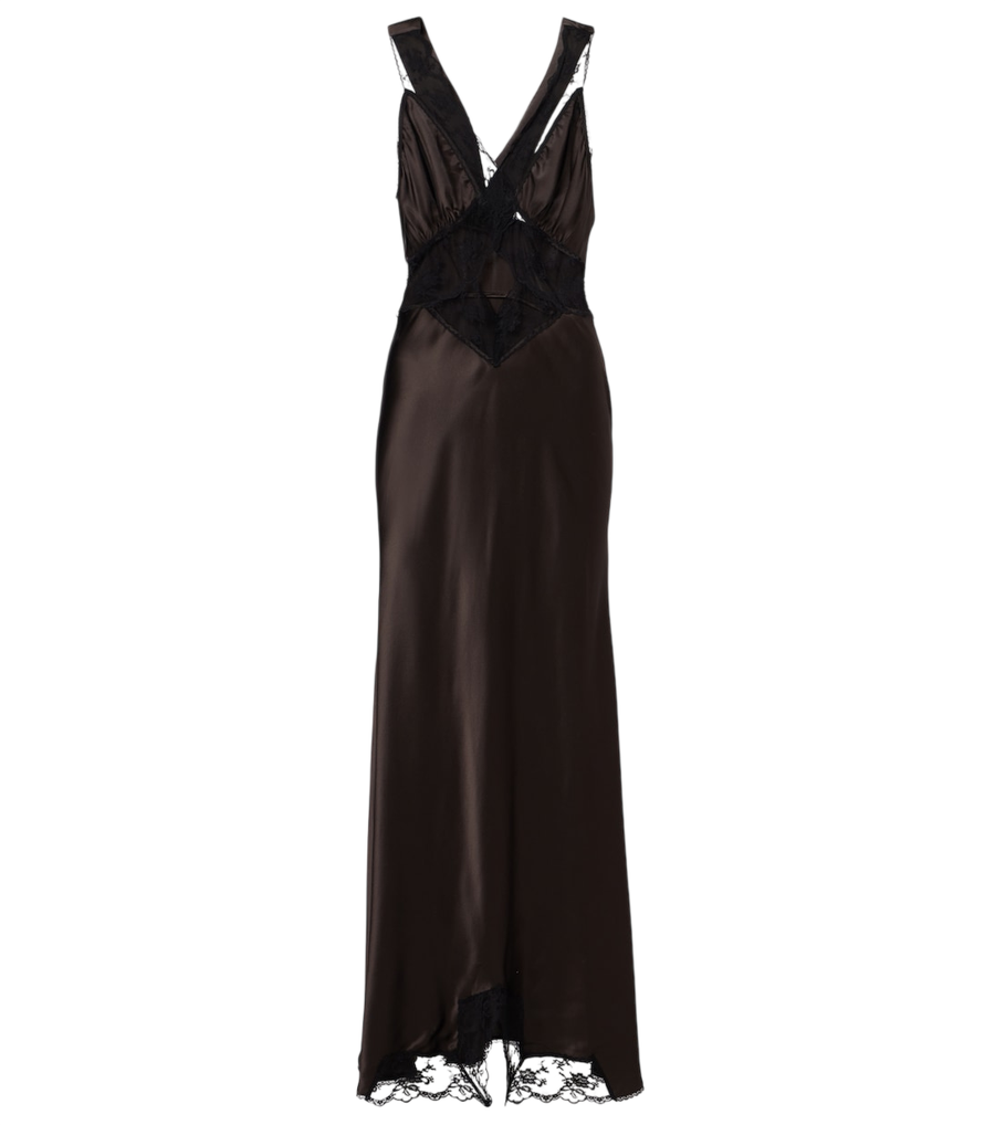 SIR Lace-trimmed silk maxi dress
