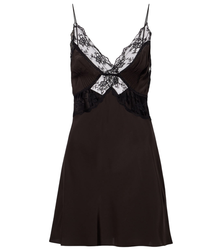 SIR Lace-trimmed silk minidress