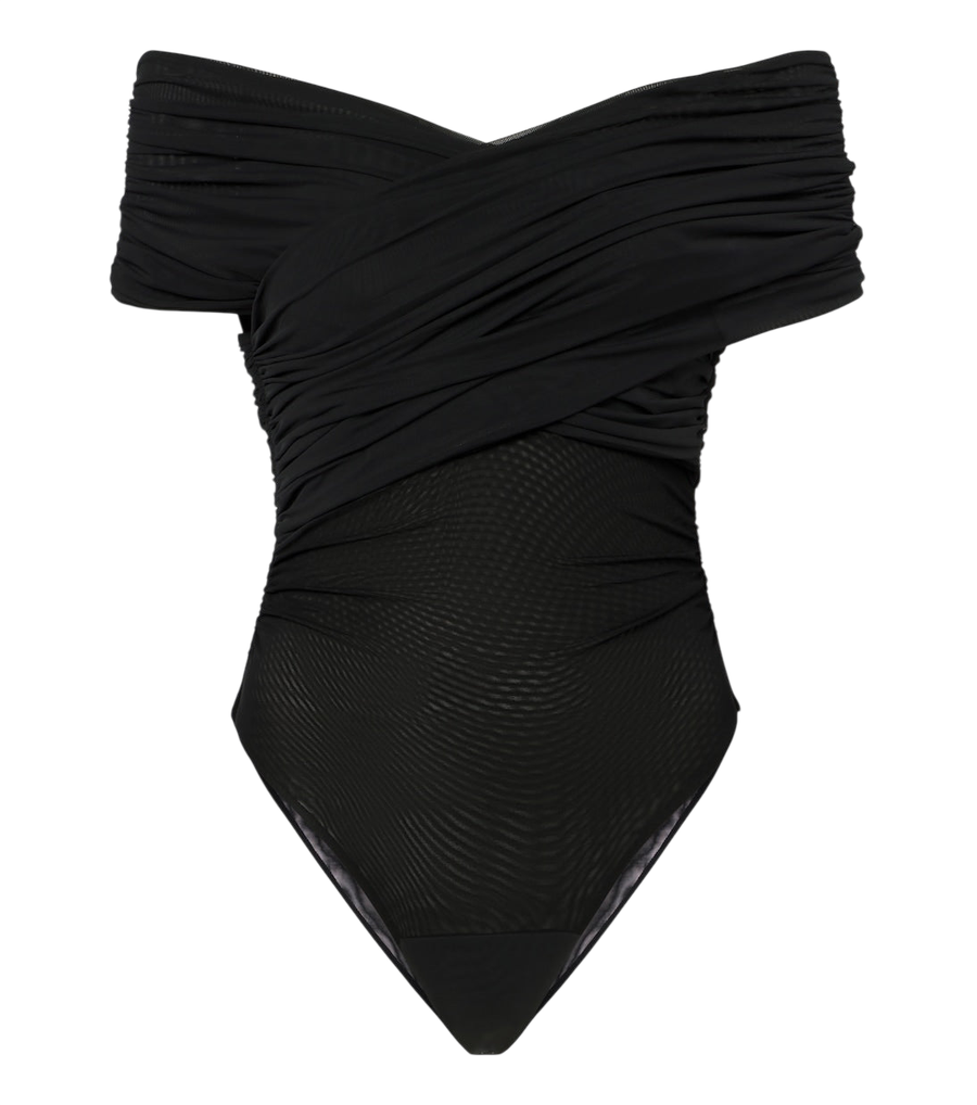 SIR Off-shoulder ruched mesh bodysuit