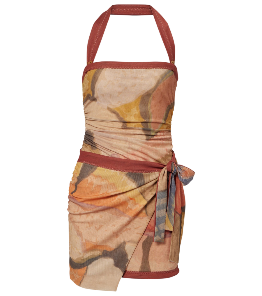 SIR Printed halterneck mesh minidress