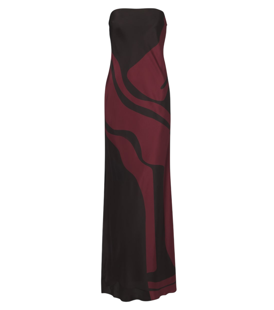 SIR Printed silk satin maxi dress