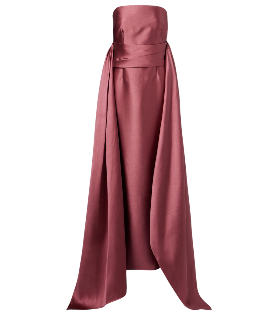 Robe longue drapée sans bretelles en satin Solace London