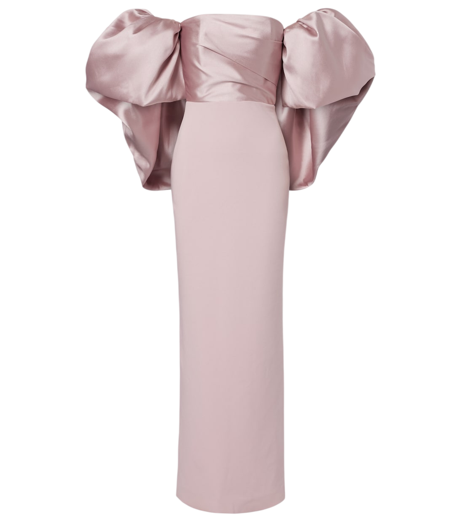 Solace London Floris satin-trimmed off-shoulder gown