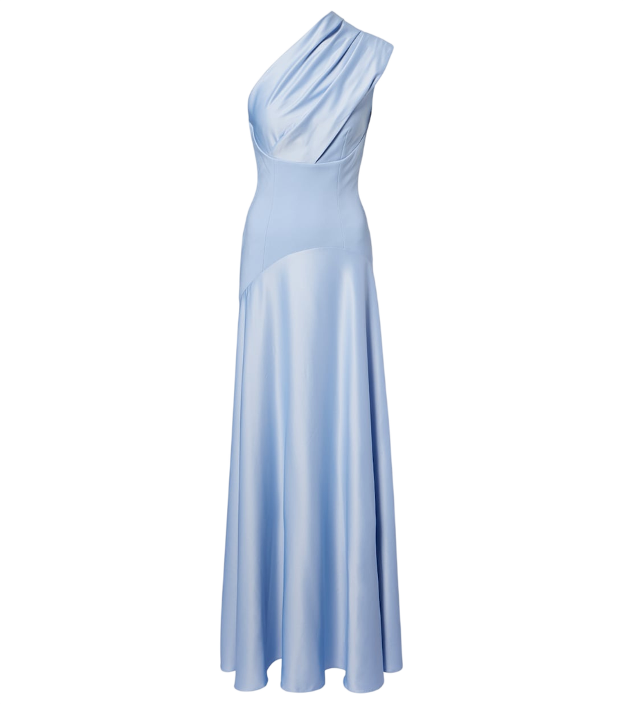 Solace London Vestido de gala Gabriela de crepe e cetim com um ombro descoberto