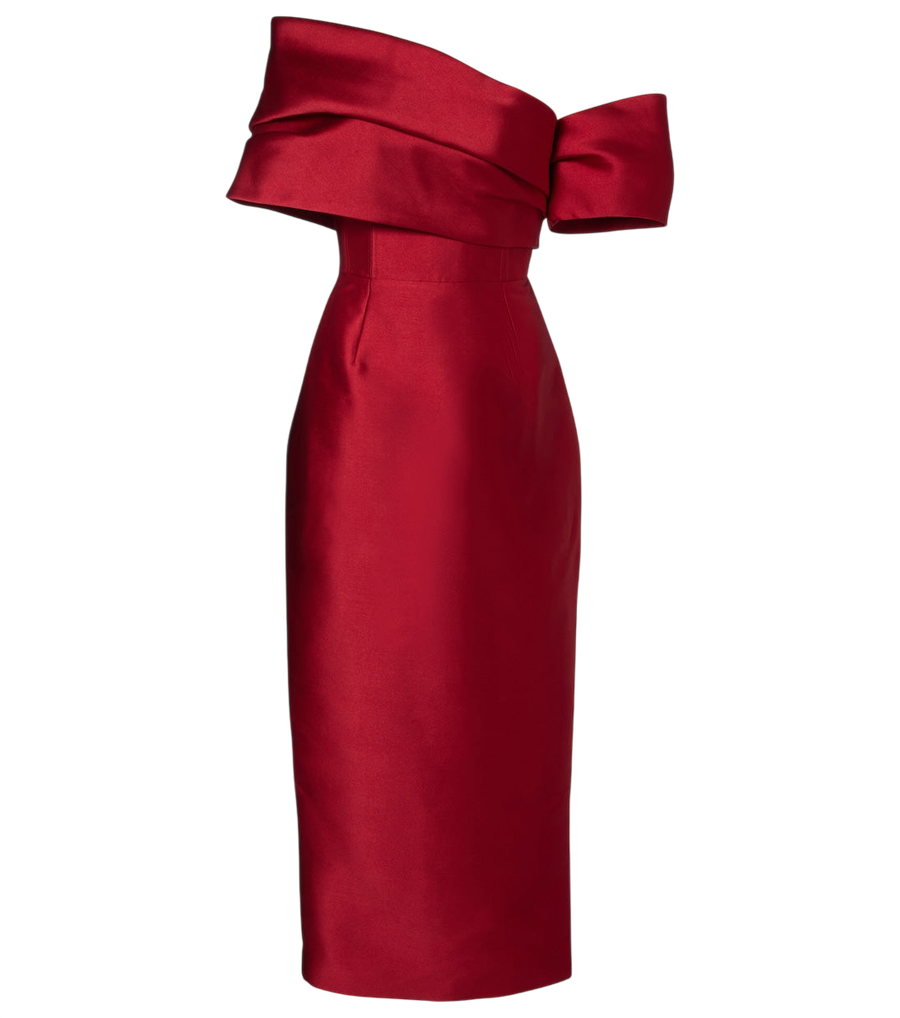Robe de cocktail en satin à épaules dénudées Mirla de Solace London