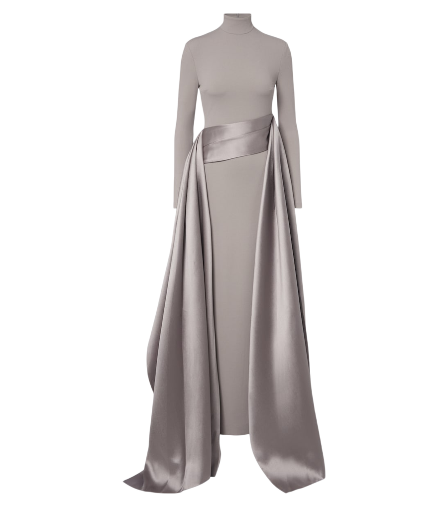 Solace London Olivia satin-trimmed crêpe gown