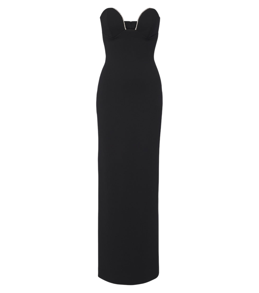 Solace London Vestido comprido Sommer sem alças em crepe com aplicações