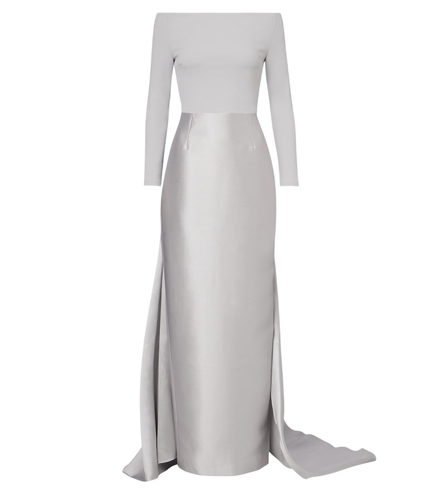 Solace London Winslow off-shoulder satin and crêpe gown