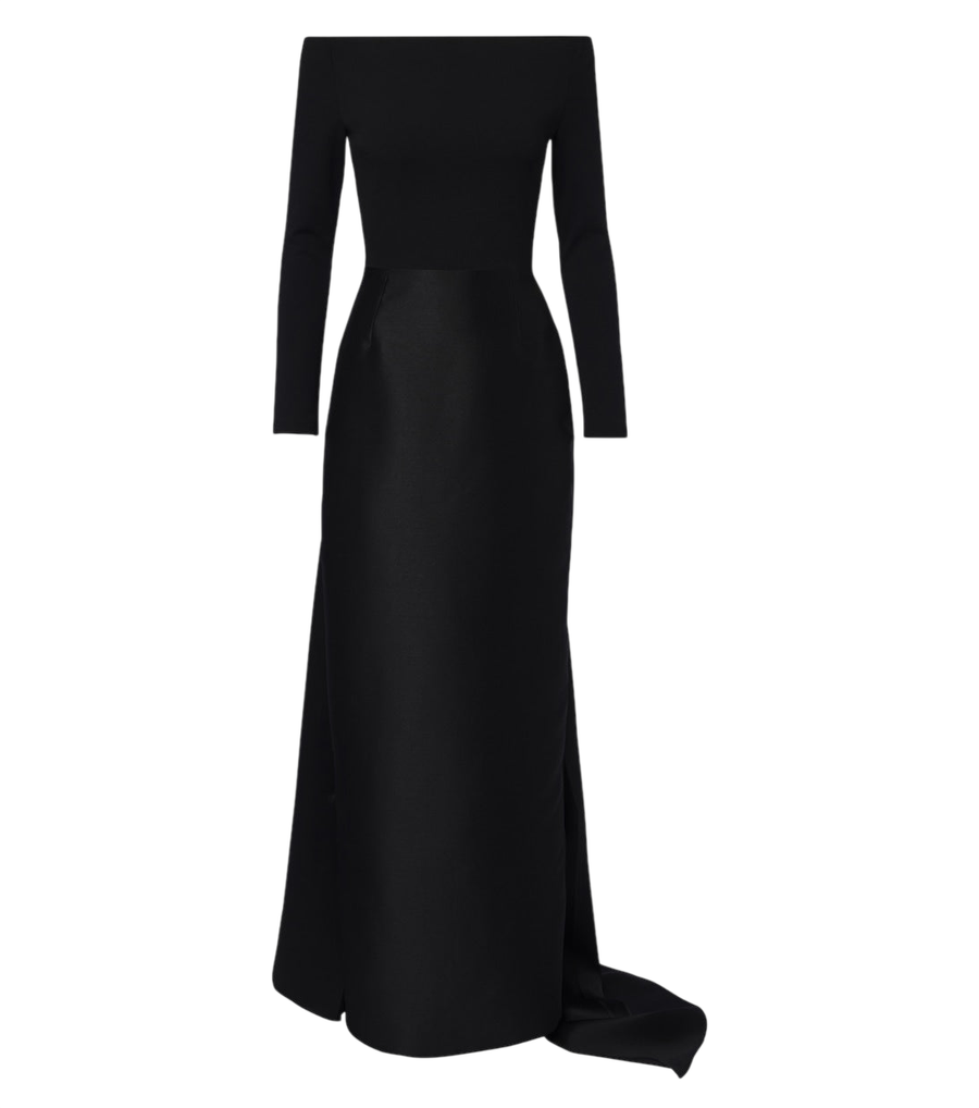 Solace London Winslow off-shoulder satin and crêpe gown