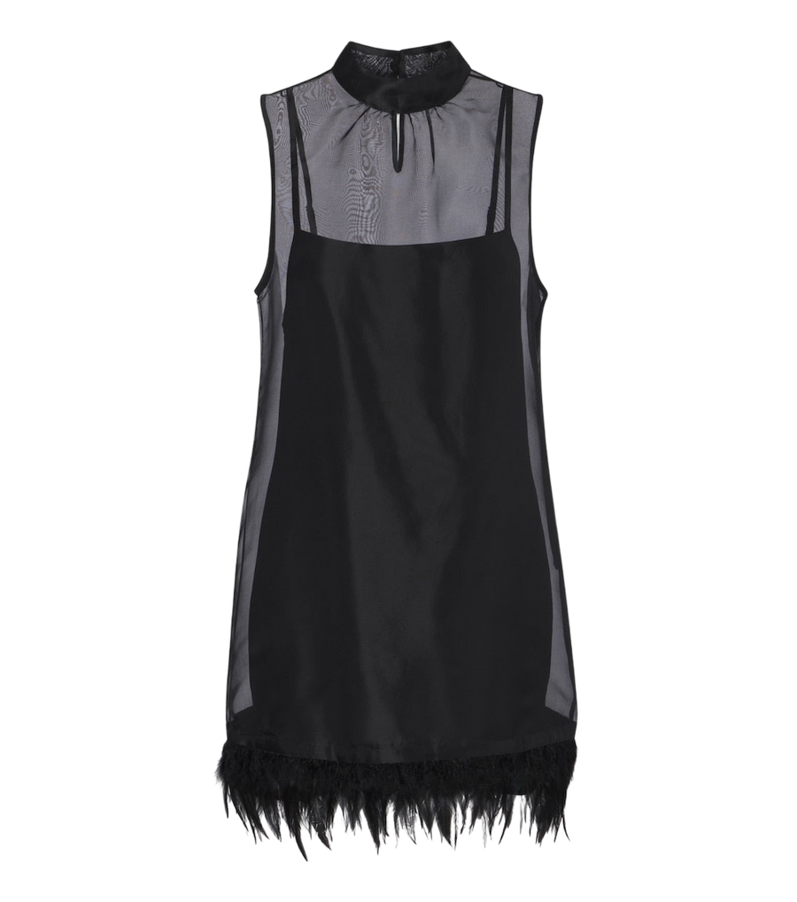 Staud Albee feather-trimmed silk minidress