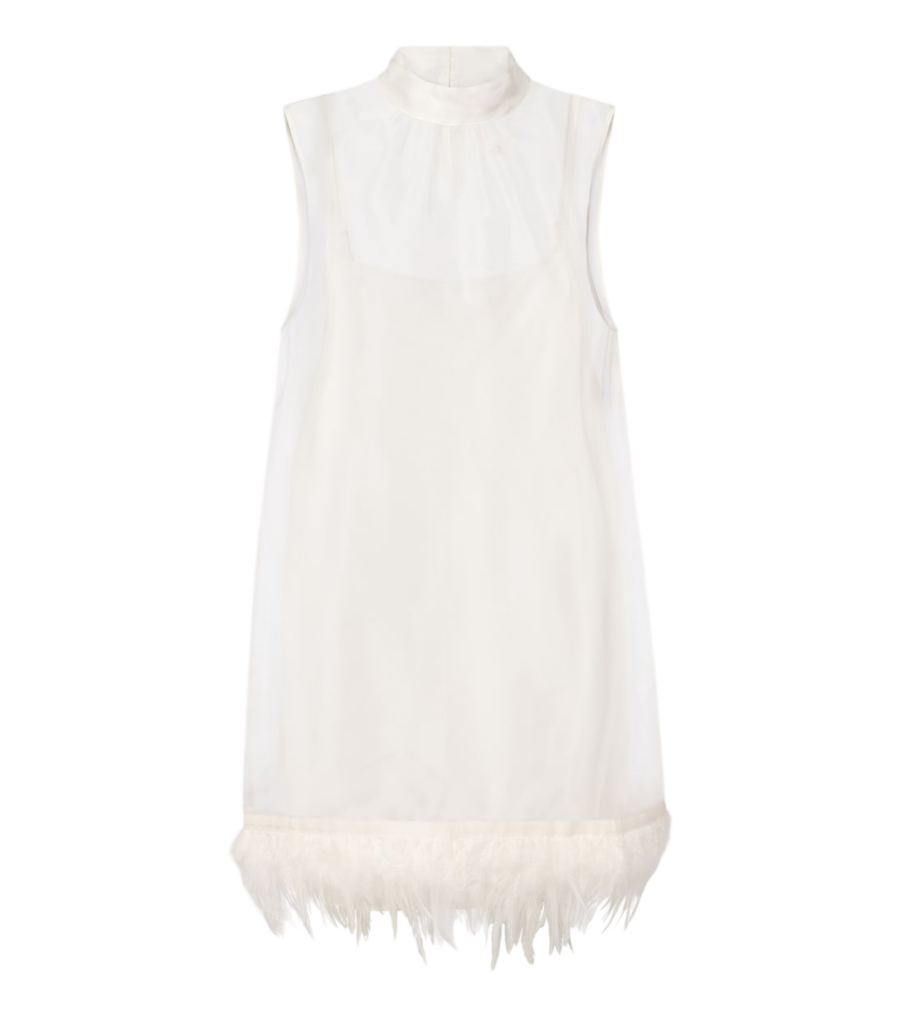 Staud Albee feather-trimmed silk minidress
