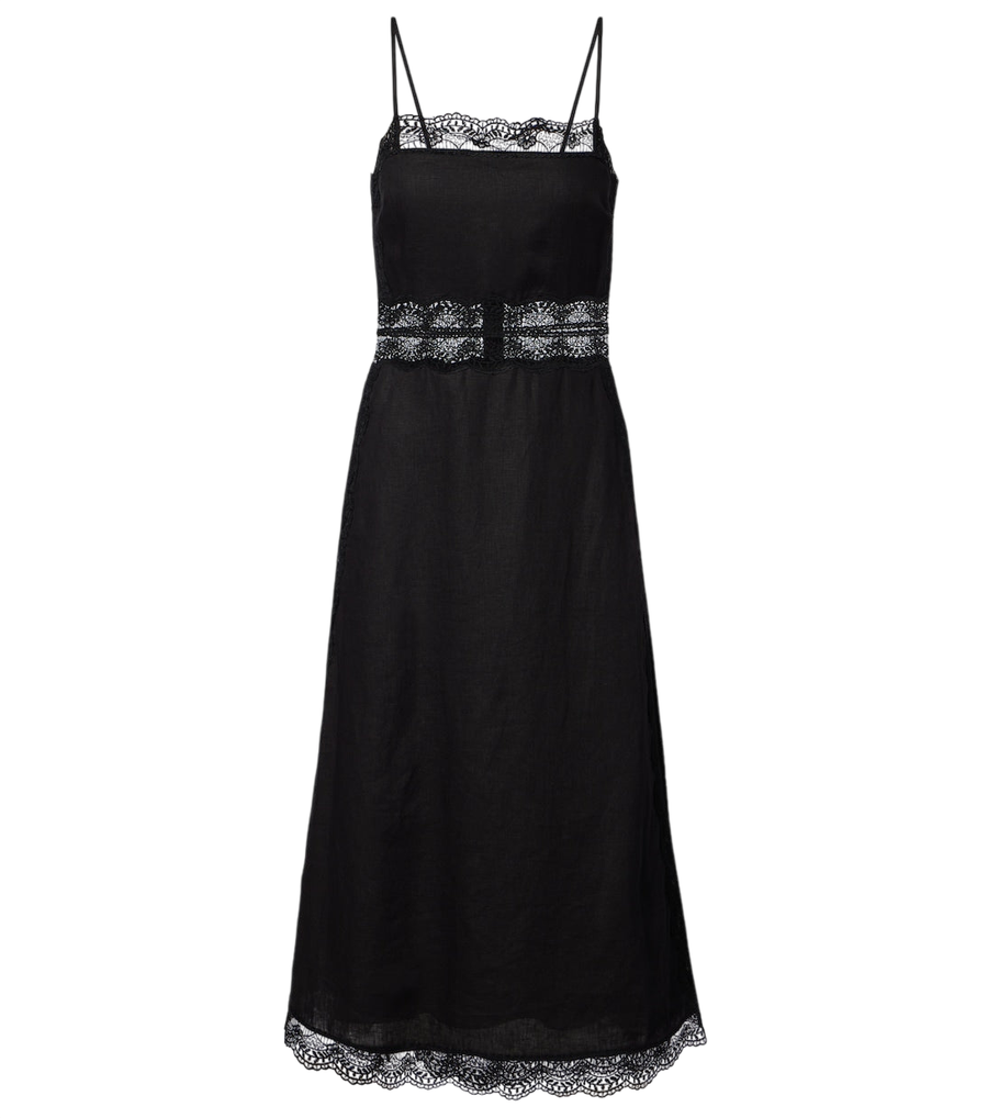 Staud Amalina lace-trimmed linen midi dress