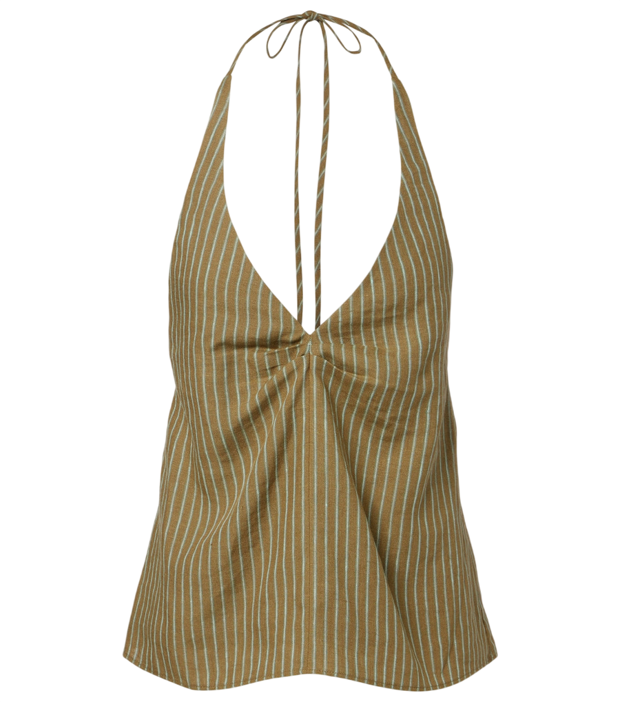 Top de lino con cuello halter a rayas Corso de Staud