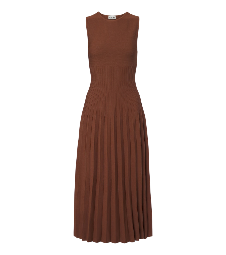 Staud Elyse knitted pleated midi dress