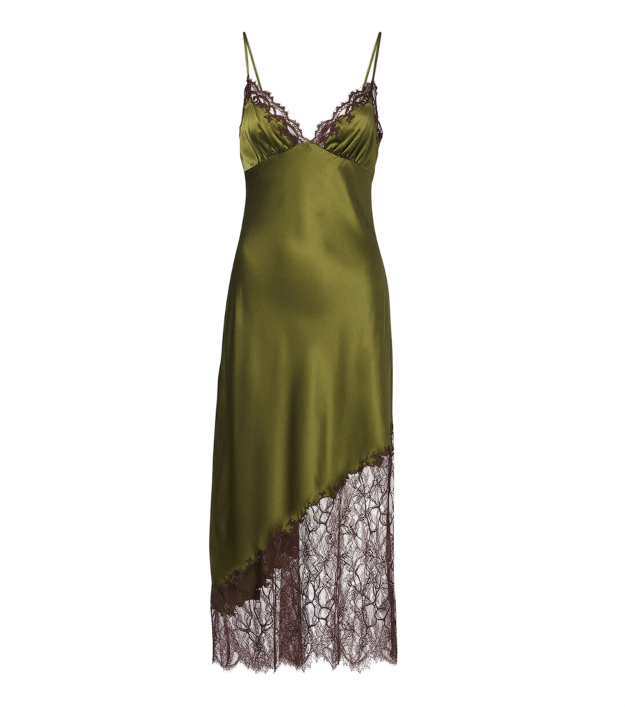 Staud Lara lace-trimmed silk-blend satin slip dress