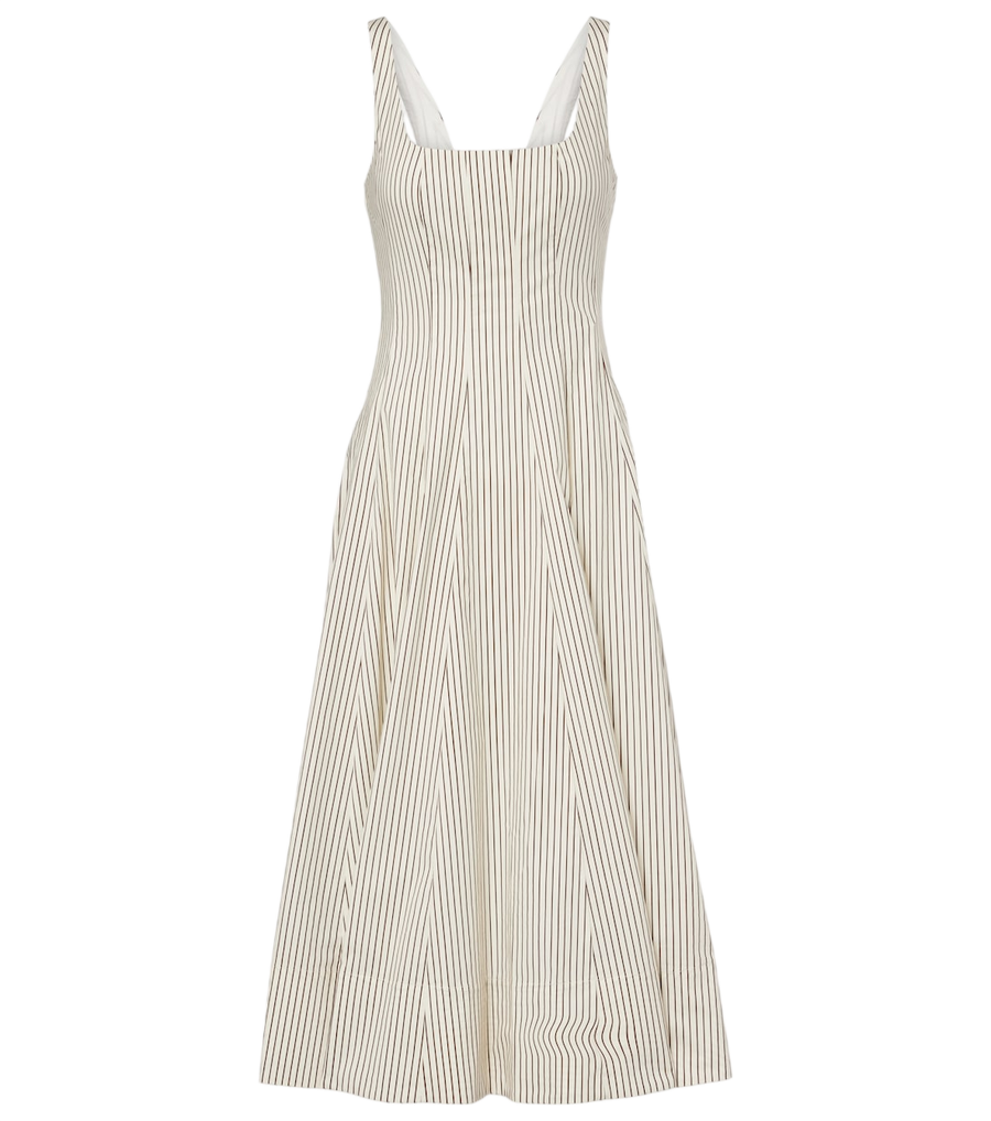 Staud Striped pleated cotton midi dress
