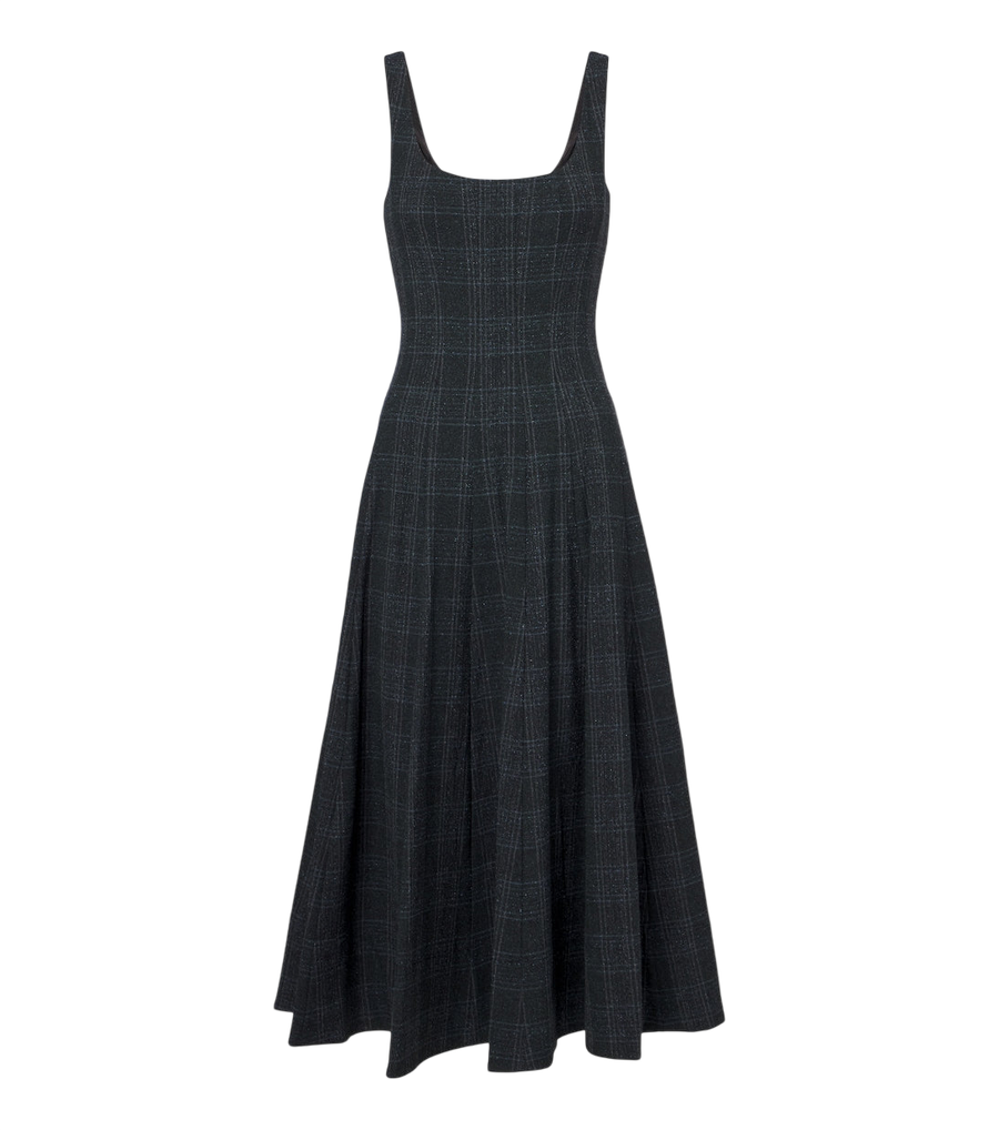 Vestido midi a cuadros Wells de Staud