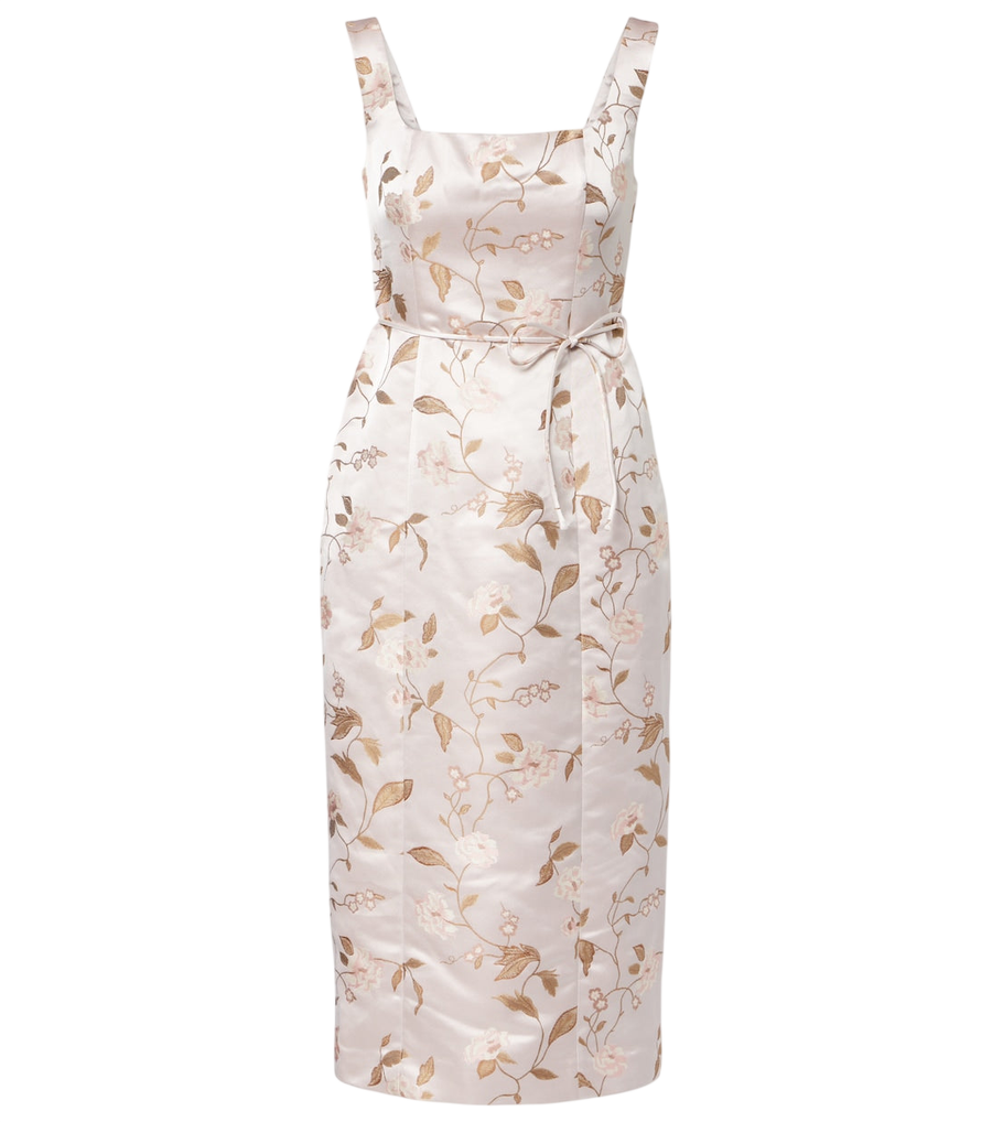 Staud Zoe floral brocade satin midi dress