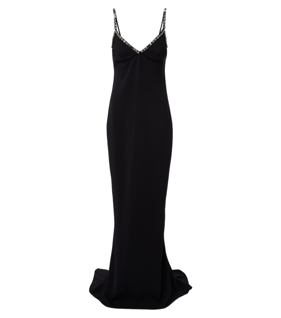 Stella McCartney Vestido comprido em crepe com aplicações