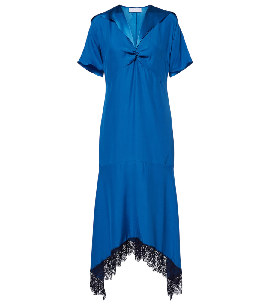 Stella McCartney Gathered lace-trimmed silk midi dress