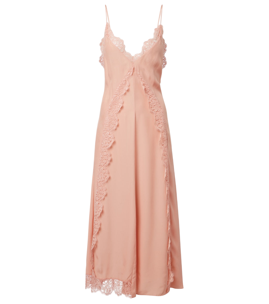 Stella McCartney Abito midi in seta con bordi in pizzo