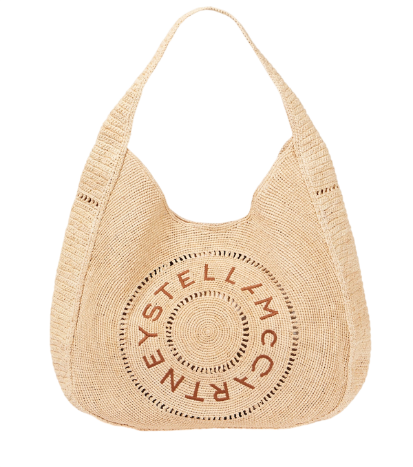 Stella McCartney Logo embroidered raffia tote bag
