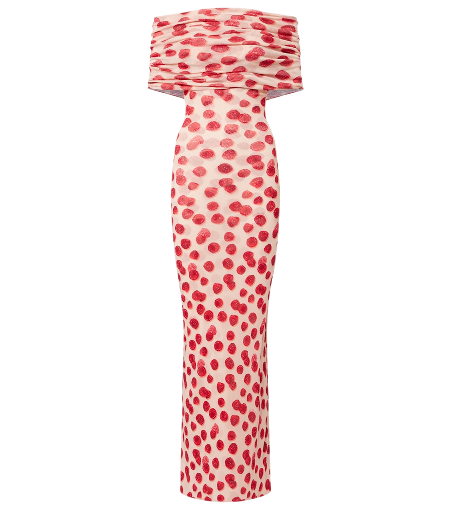 Stella McCartney Off-shoulder printed mesh maxi dress