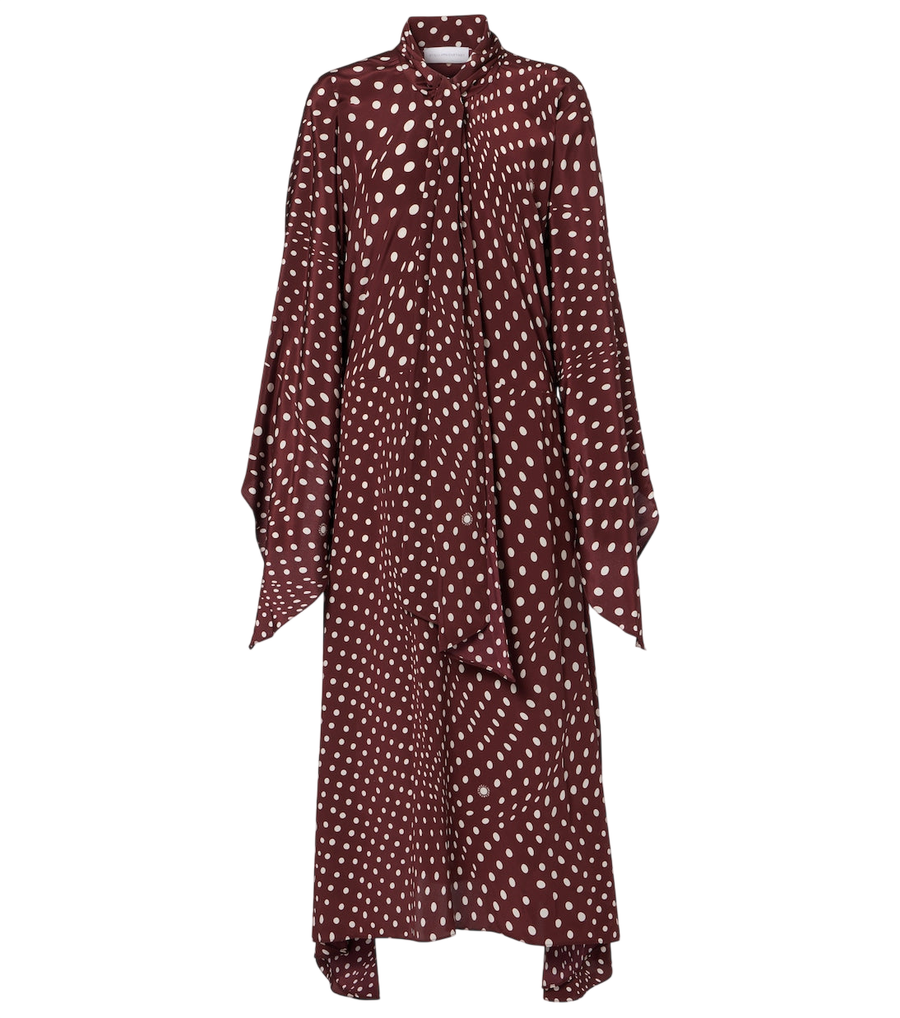 Stella McCartney Abito midi in seta a pois con collo da annodare