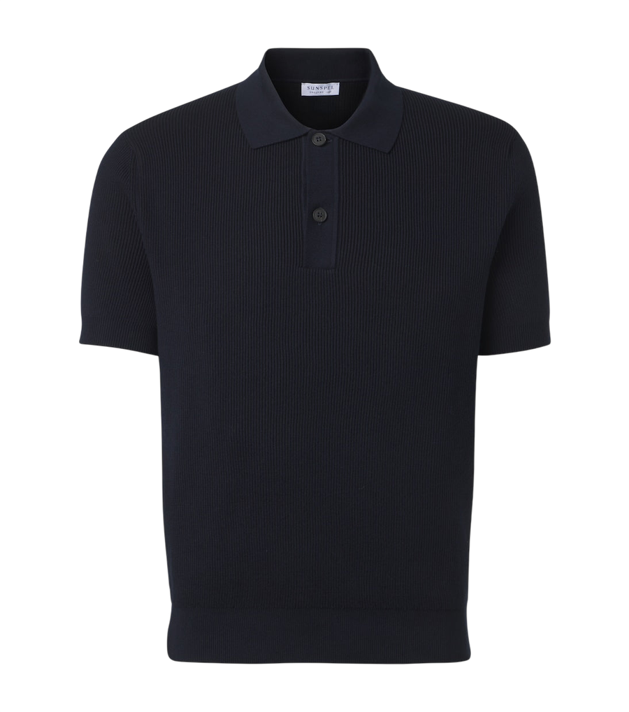 Sunspel Ribbed-knit cotton polo shirt