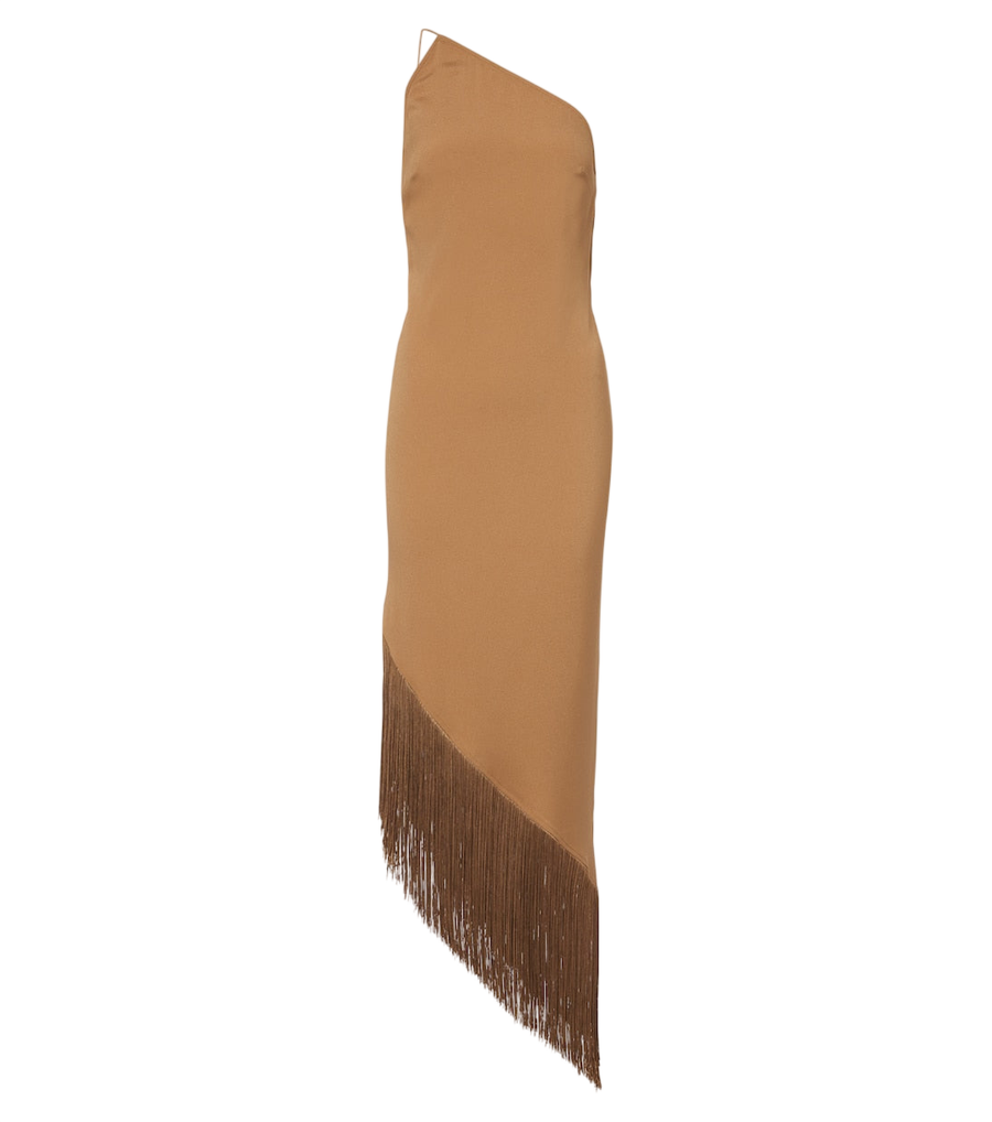 Taller Marmo Antelope fringe-trimmed asymmetric midi dress