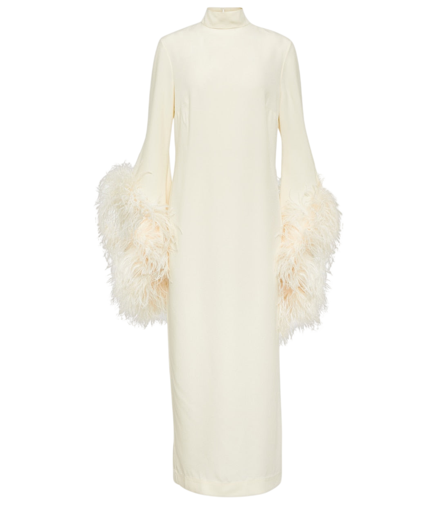 Taller Marmo Del Rio feather-trimmed midi dress