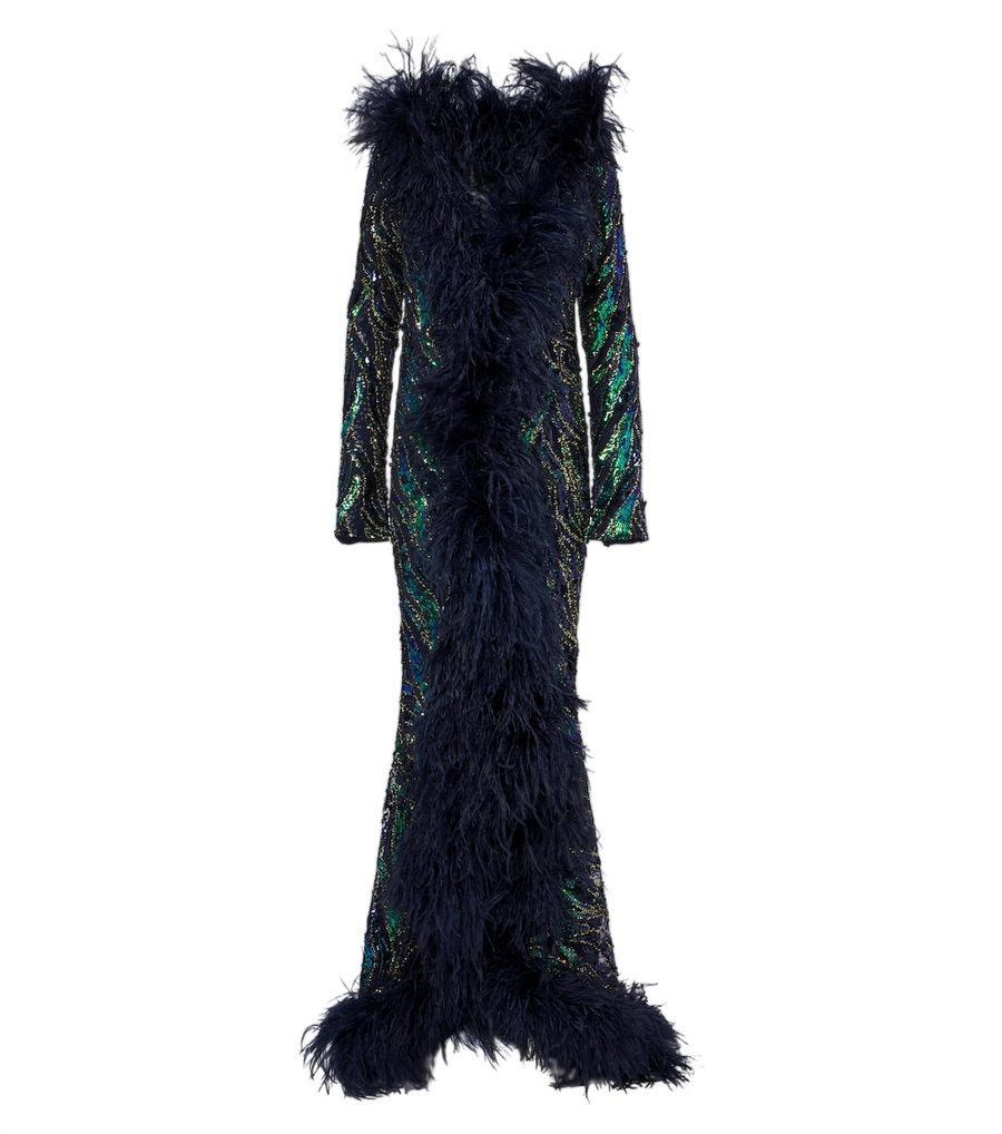 Robe de soirée Taller Marmo Hollywood Disco garnie de plumes