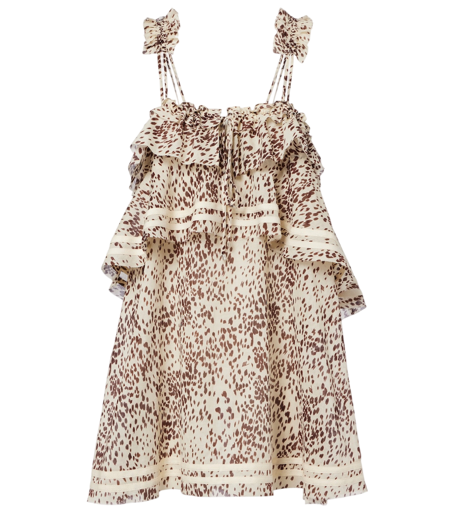 Minivestido corto de algodón con estampado de leopardo y volantes de The Attico