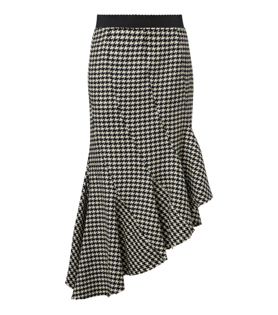 The Attico Ruffled houndstooth virgin wool midi skirt