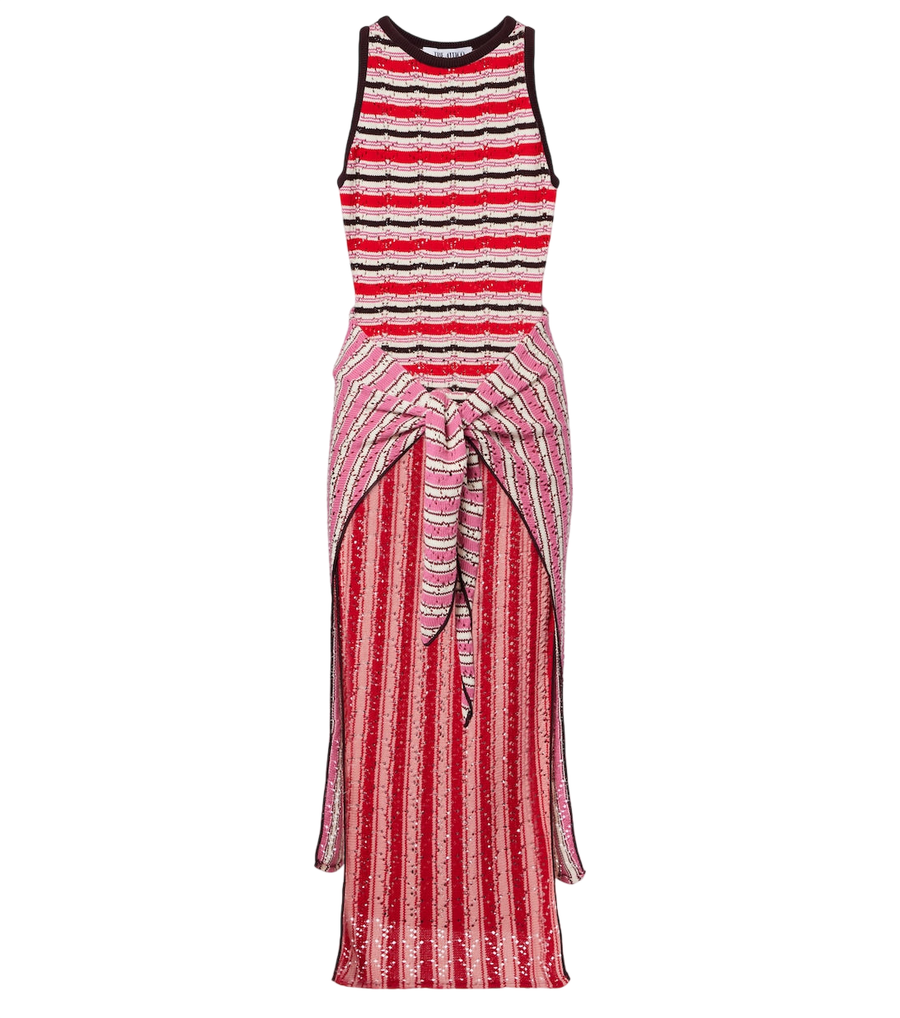 Vestido midi de algodón de crochet a rayas de The Attico