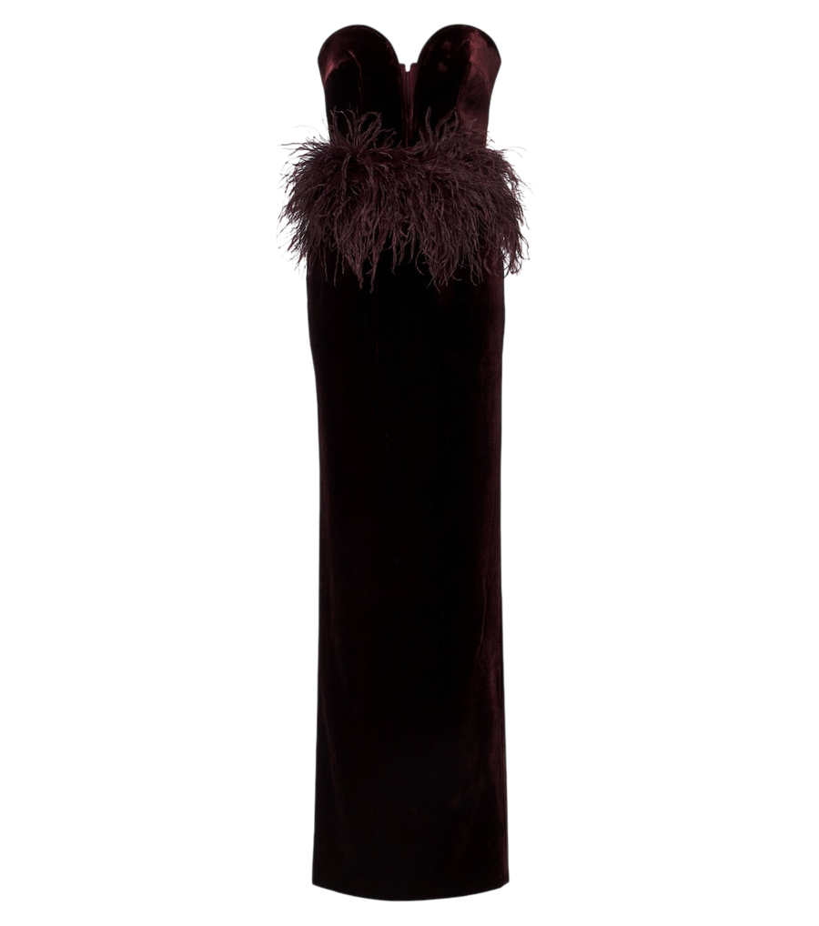 The New Arrivals Ilkyaz Ozel Feather-trimmed velvet bustier gown