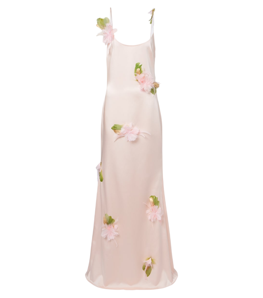 The New Arrivals Ilkyaz Ozel Nara feather-trimmed satin gown