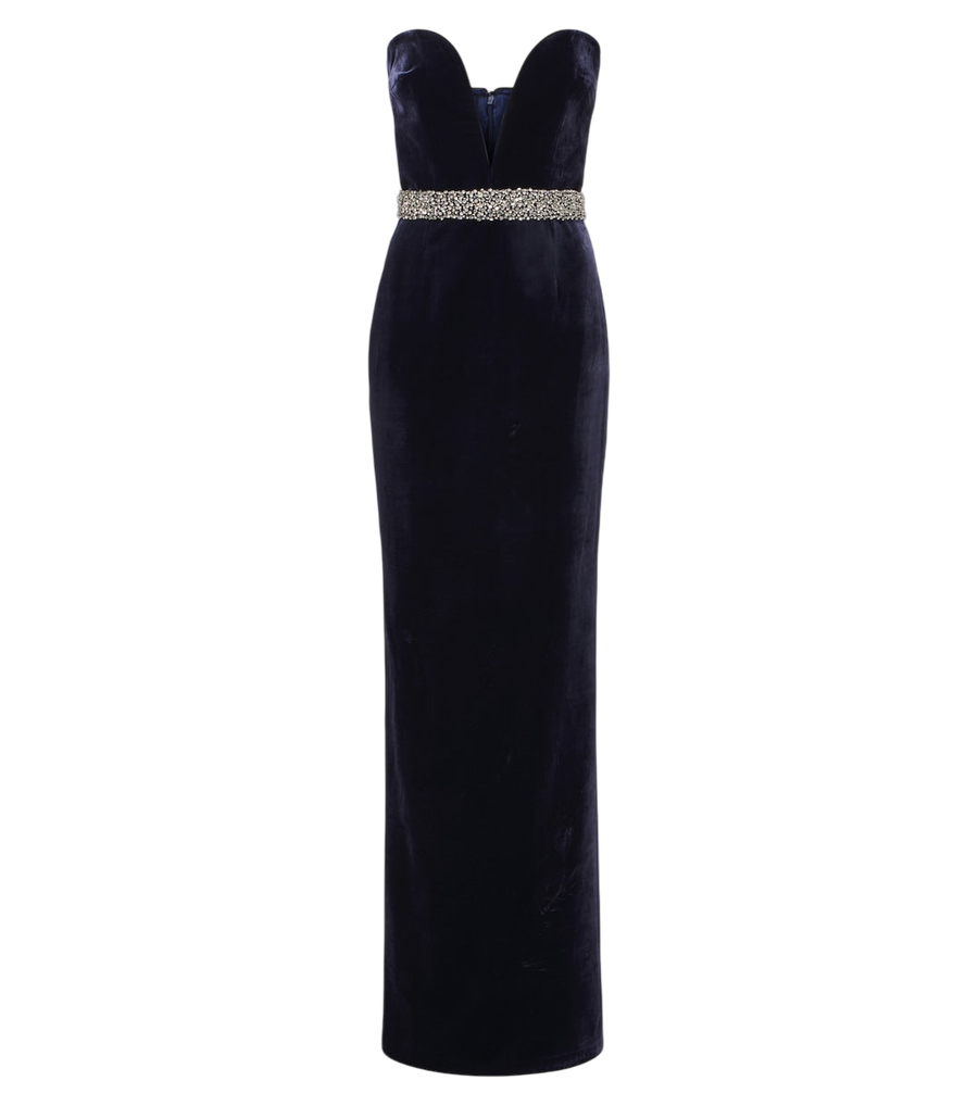 Vestido largo Sienna de terciopelo sin tirantes con adornos de The New Arrivals Ilkyaz Ozel