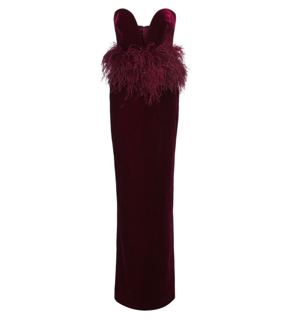 The New Arrivals Ilkyaz Ozel Sienna feather-trimmed velvet gown
