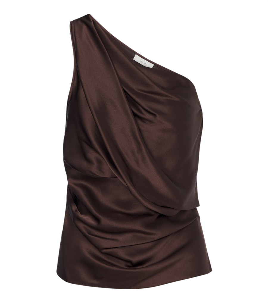 Top de satén de seda con un hombro descubierto Sei Draped
