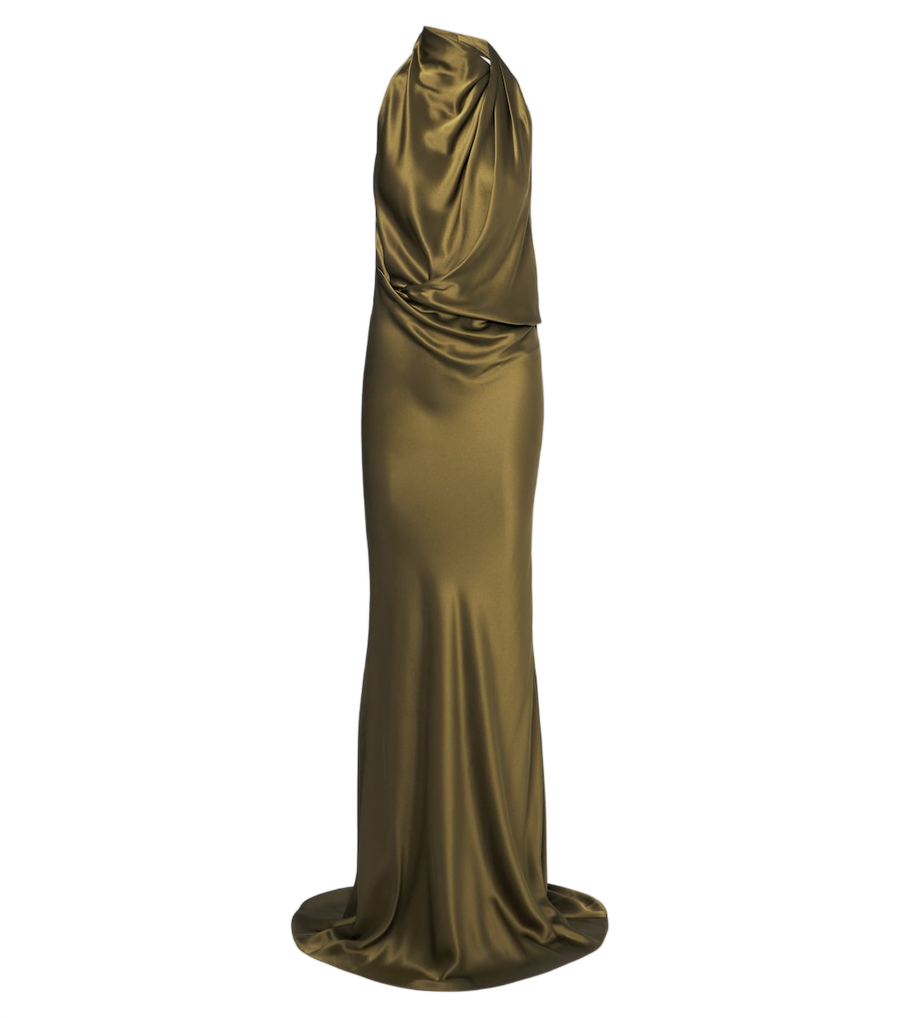 El vestido largo de seda charmeuse con espalda descubierta y drapeado de The Sei