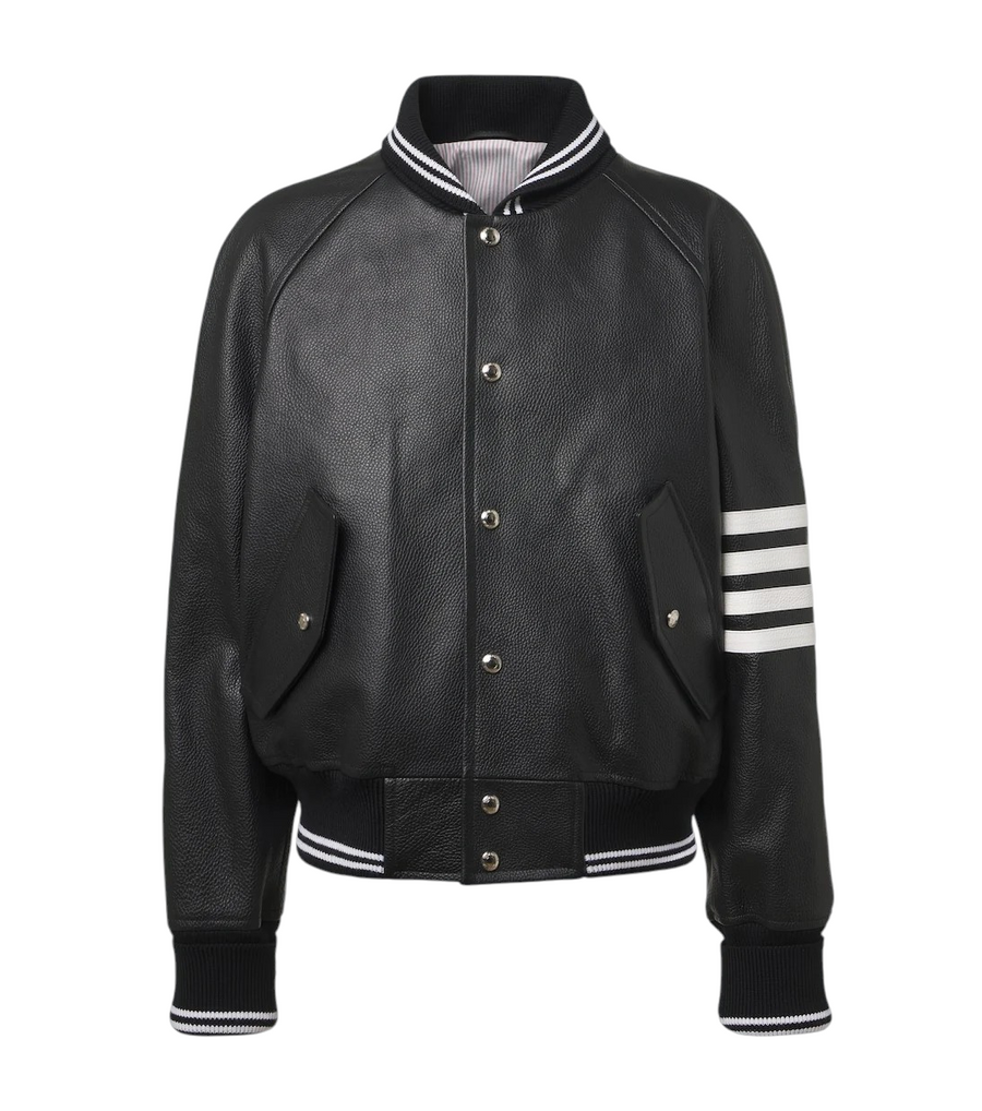 Thom Browne 4-Bar Leather Bomber Jacket