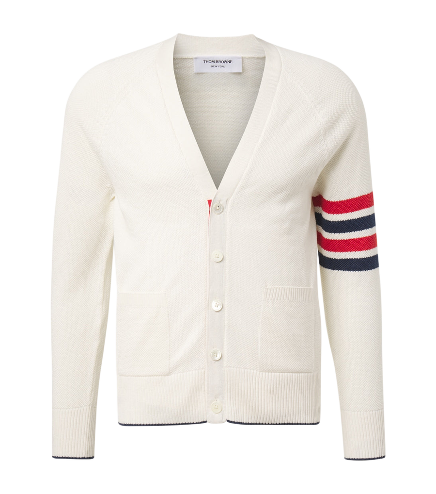 Thom Browne 4-Bar linen and cotton cardigan