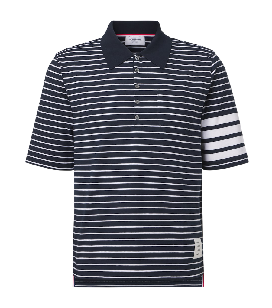 Thom Browne 4-Bar striped cotton polo shirt