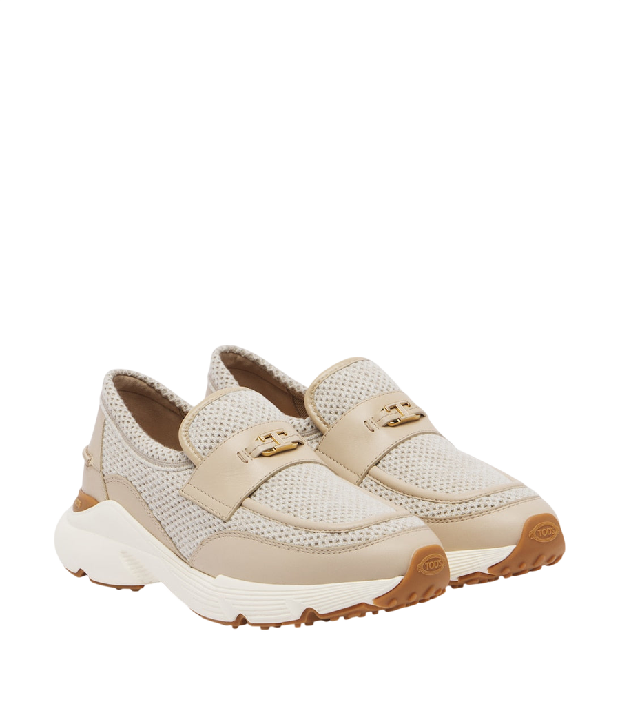 Tod's Leather-trimmed mesh slip-on shoes