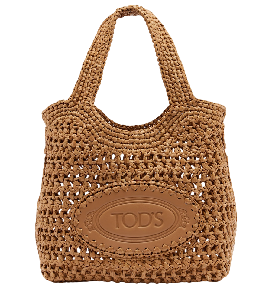 Tod's Logo leather-trimmed raffia top-handle bag