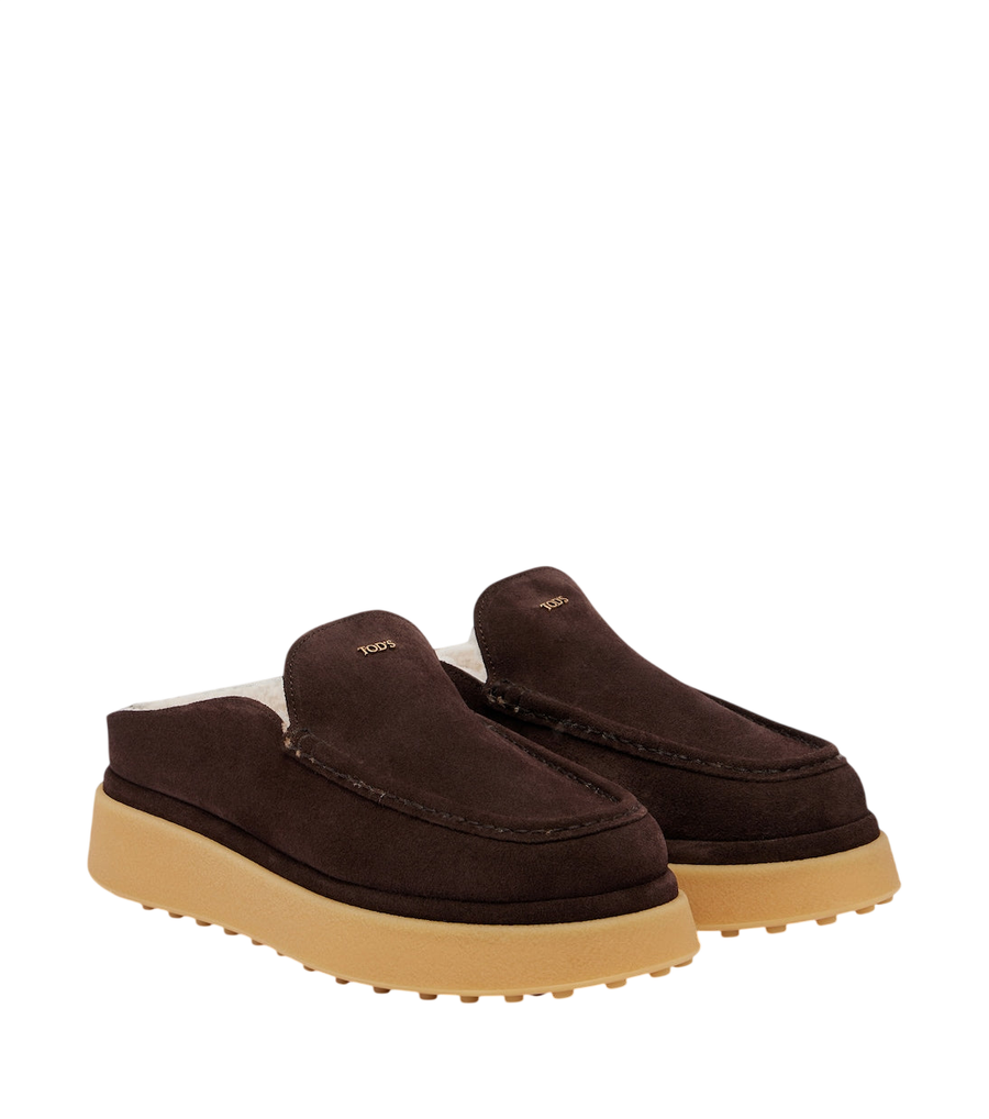 Tod's Shearling-lined suede platform mules